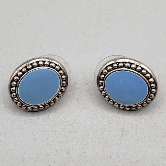 Kenneth Cole Earrings Light Blue Flat Cabochon Silver Tone Oval Posts - Picture 1 of 3
